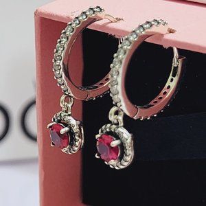 Pandora Earrings Red Round Sparkling Hoop